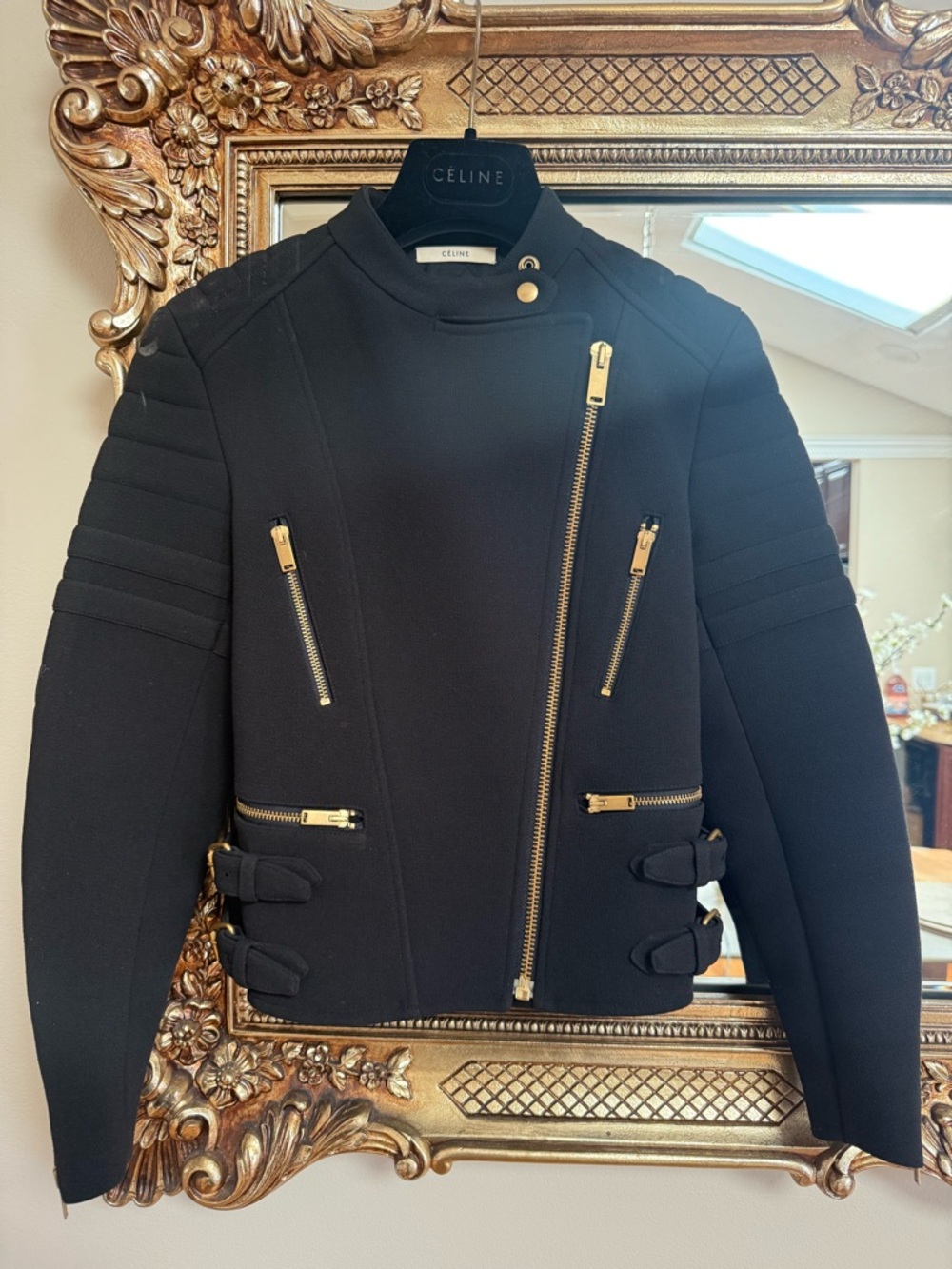 Celine Women's Black Zipped Moto Jacket
